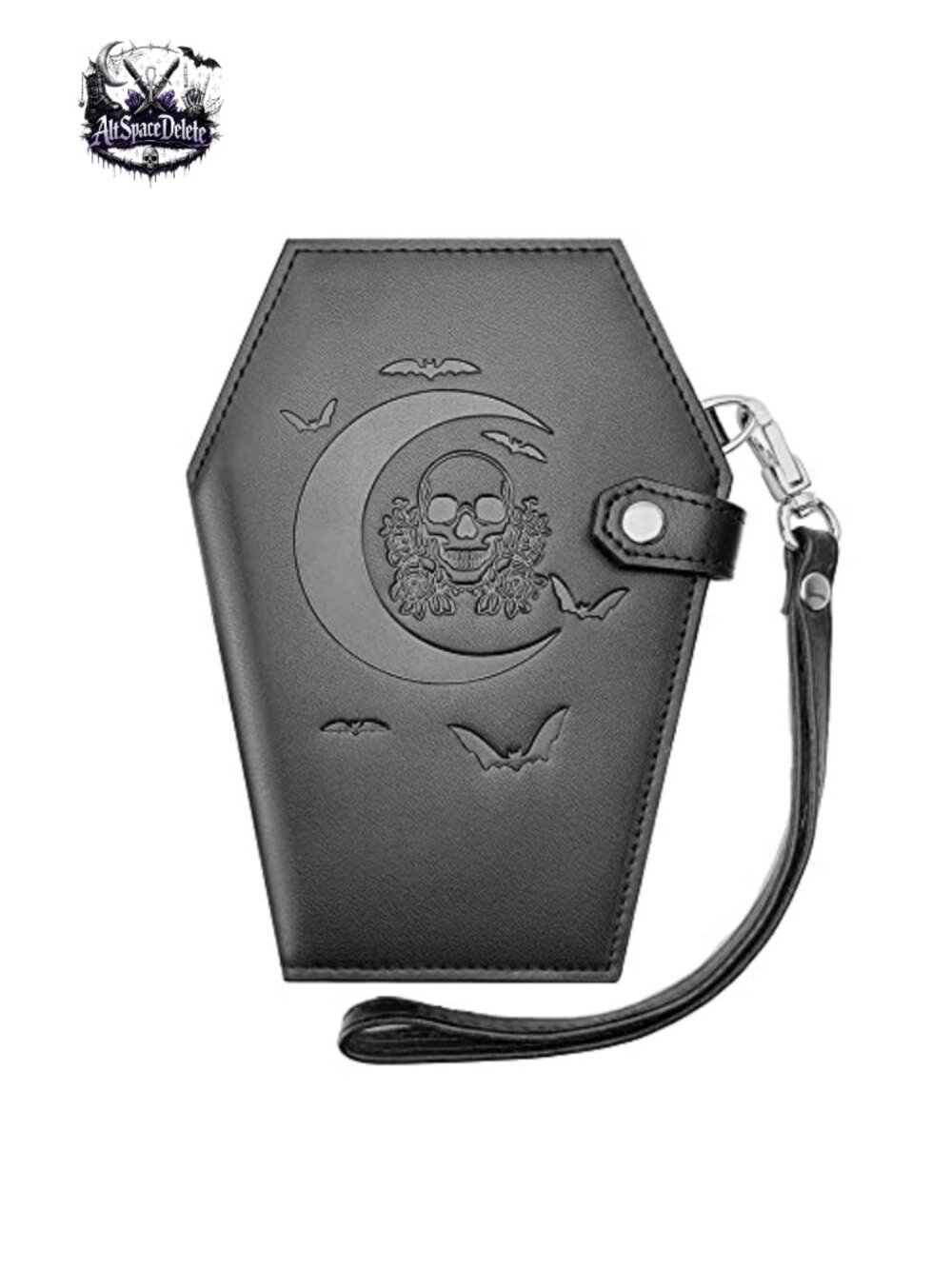 Faux Leather Coffin Skull Wallet Gothic Snap Wristlet with Zipper
